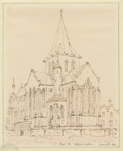 Wolverhampton - Igreja de Santa Maria: desenho a caneta, sd [ Meados do século XIX] de Thomas Peploe Wood