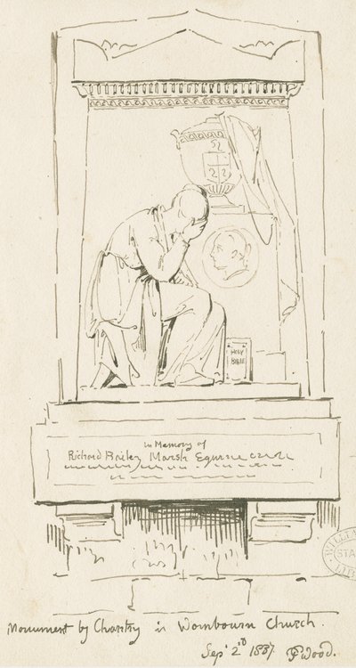 Igreja de Wombourne - Monumento a Richard Bailey Marsh: desenho a caneta e sépia, 2 de setembro de 1837 (desenho) de Thomas Peploe Wood