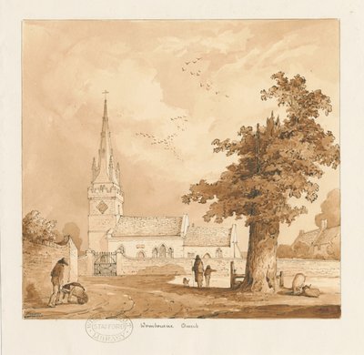 Igreja de Wombourne: desenho em sépia de Thomas Peploe Wood