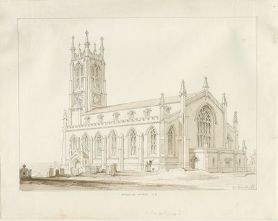 Igreja Wordsley: desenho sépia de Thomas Peploe Wood
