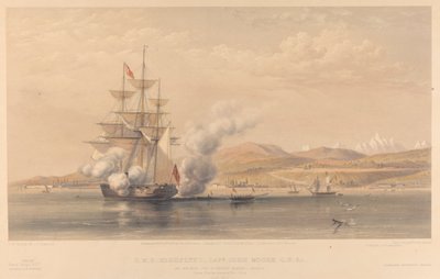 H.M.S. Highflyer Capitão John Moore C.B. c. ancorado ao largo de Soukoum Kaleh-Abasia, Omar Pasha a deixar o navio, outubro de 1855 de Thomas Picken