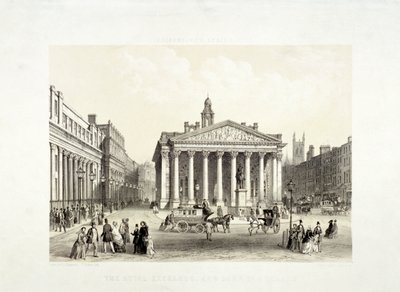 Royal Exchange e o Banco de Inglaterra à esquerda, Londres, 1851 de Thomas Picken