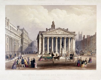 Royal Exchange e o Banco da Inglaterra à esquerda, Londres, 1851 de Thomas Picken