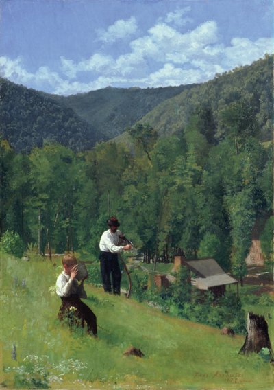 O fazendeiro e seu filho na colheita, 1879 de Thomas Pollock Anschutz