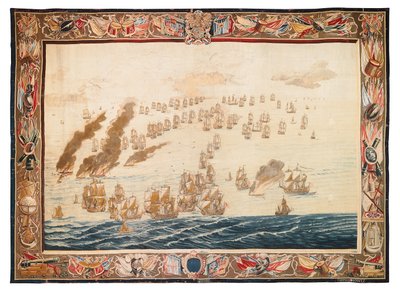 Tapeçaria histórica da Batalha de Solebay, Mortlake, desenhos atribuídos a William van de Velde, c.1688 de Thomas Poyntz