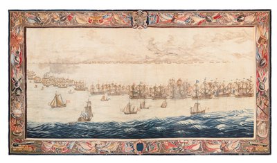 Tapeçaria histórica da Batalha de Solebay, Mortlake, desenhos atribuídos a William van de Velde, c.1688 de Thomas Poyntz