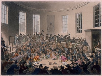 Homens assistindo a uma briga de galos, final do século 18 e início do século 19 de Thomas Rowlandson, Augustus Charles Pugin