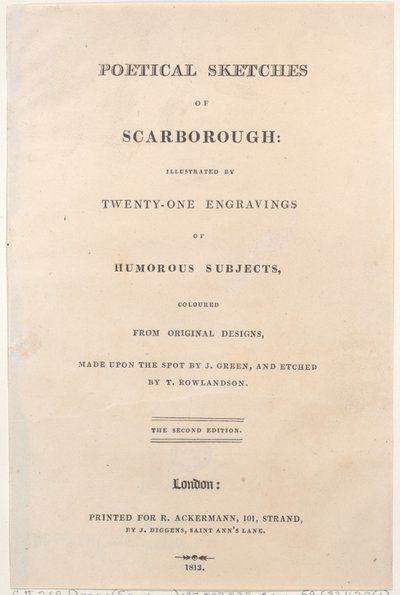 Página de título, de Poetical Sketches of Scarborough, 1813., 1813. Criadores: Thomas Rowlandson, Joseph Constantine Stadler, J. Bluck. de Thomas Rowlandson, Joseph Constantine Stadler, J. Bluck