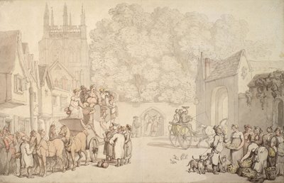 Um treinador que se prepara para deixar Canterbury Gate, Igreja de Cristo, Oxford, c.1810-15 de Thomas Rowlandson