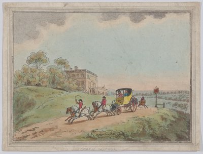 Uma carruagem puxada por quatro cavalos (de «Rustic Sketches») de Thomas Rowlandson