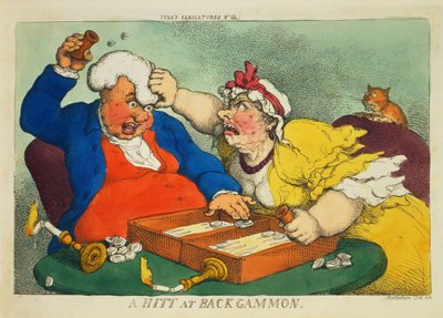 Um Hitt no Gamão (gravura colorida) de Thomas Rowlandson
