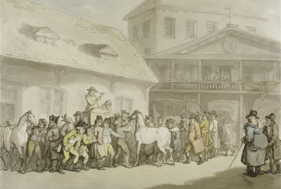 A Horse Sale at Hopkins&39;s Repository, Barbican, c.1798-1800 (caneta, tinta e aquarela sobre papel) de Thomas Rowlandson