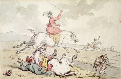 Um Incidente de Caça (caneta, tinta e aguarela sobre papel) de Thomas Rowlandson