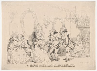 Um mestre de cerimónias a apresentar um parceiro de Thomas Rowlandson