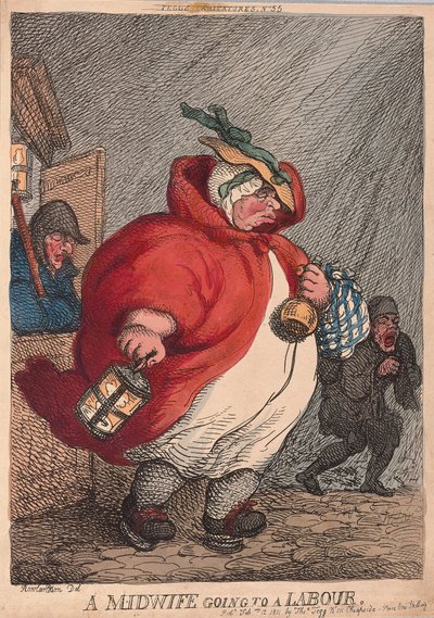 Uma parteira que vai a um Labor, bar. 1811 (gravura colorida à mão) de Thomas Rowlandson