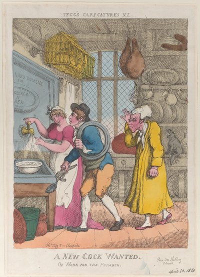 A New Cock Wanted, or Work for the Plumber, 20 de abril de 1810., 20 de abril de 1810. de Thomas Rowlandson