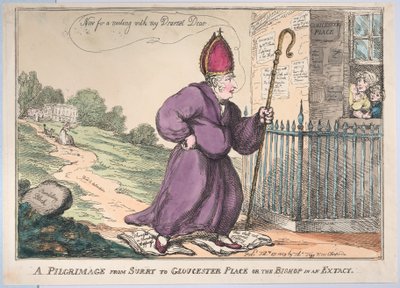 Uma Peregrinação de Surry a Gloucester Place ou o Bispo em uma Extacy, 27 de fevereiro de 1809. de Thomas Rowlandson