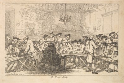 Uma venda de impressão - um leilão noturno, 1788. de Thomas Rowlandson