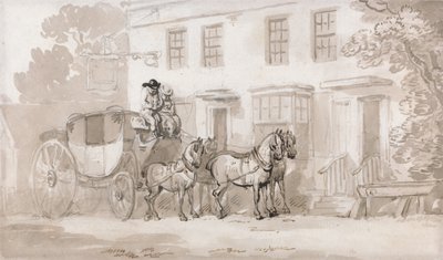 Uma diligência à porta de uma estalagem de Thomas Rowlandson