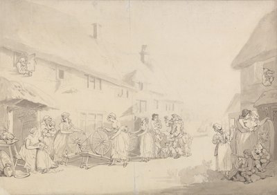 Uma cena de aldeia com raparigas a fiar de Thomas Rowlandson