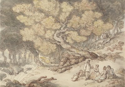 Piquenique do Lenhador (caneta e tinta com aquarela sobre grafite no papel) de Thomas Rowlandson
