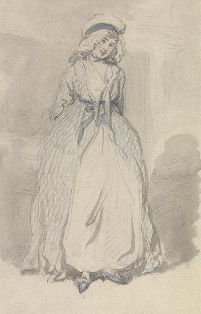 Uma jovem com um vestido às riscas azuis de Thomas Rowlandson
