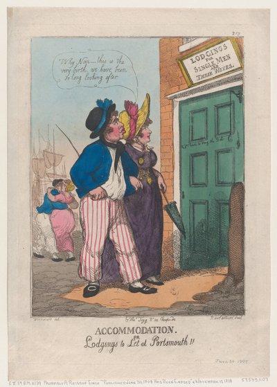 Alojamento, ou Lodgings to Let at Portsmouth!!, 30 de Junho de 1808., 30 de Junho de 1808. de Thomas Rowlandson