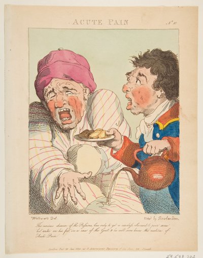 Dor aguda Le Brun Travested, ou Caricaturas das Paixões, 21 de janeiro de 1800. de Thomas Rowlandson