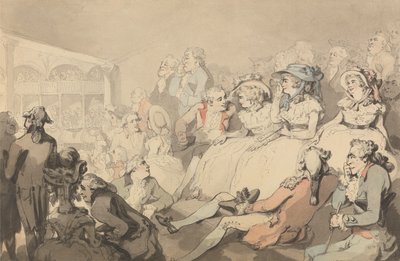 Um público a assistir a uma peça no Teatro Drury Lane de Thomas Rowlandson