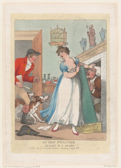 Um velho caçador preso em uma armadilha, 19 de junho de 1823., 19 de junho de 1823. de Thomas Rowlandson