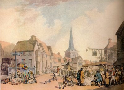 Uma cena inglesa antiga da vila, século XVIII. 1941 de Thomas Rowlandson