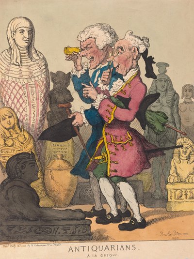 Antiquários à la Greque, pub. 1805 (gravura colorida à mão) de Thomas Rowlandson