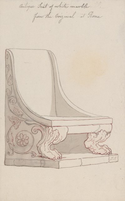 Assento antigo em mármore branco, réplica do original de Roma de Thomas Rowlandson