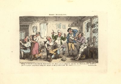 O barbeiro a cortar o polegar ao tentar rapar um cliente. de Thomas Rowlandson