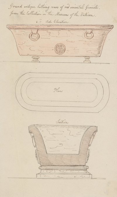 Jarro de banho em granito vermelho, Vaticano de Thomas Rowlandson