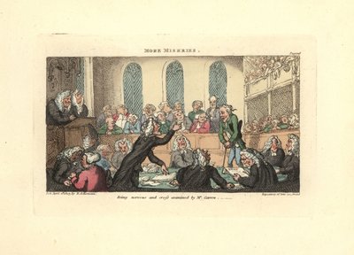 Estar nervoso e ser interrogado pelo Sr. Garrow. de Thomas Rowlandson
