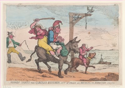 Bloody Boney, o carniceiro de carcaças, deixou o comércio e se retirou para a ilha do Espantalho,..., 12 de abril de 1814. de Thomas Rowlandson
