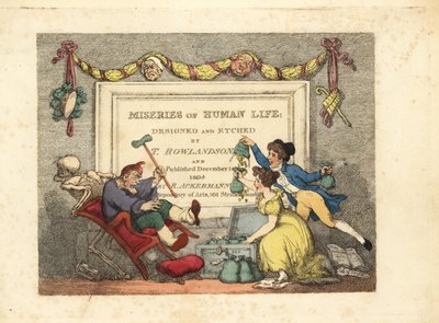 Página caligráfica com a vinheta do Esqueleto da Morte a de Thomas Rowlandson