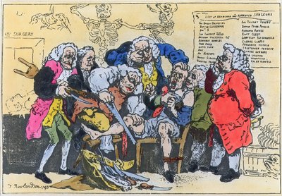 Caricatura de cirurgiões georgianos a trabalhar de Thomas Rowlandson