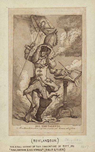 Caricatura de William Pitt como cabra fumegante (stipple engraving) de Thomas Rowlandson