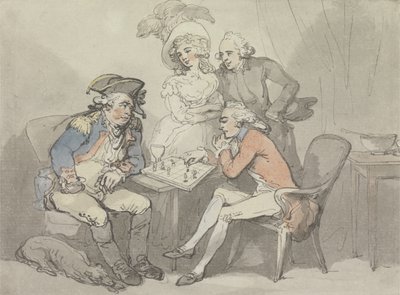 Xeque-mate, c.1790 (aquarela e tinta sobre grafite no papel) de Thomas Rowlandson