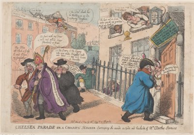 Chelsea Parade ou um Croaking Member Surveying The Inside Outside and Backside of ..., 4 de março de 1809. de Thomas Rowlandson