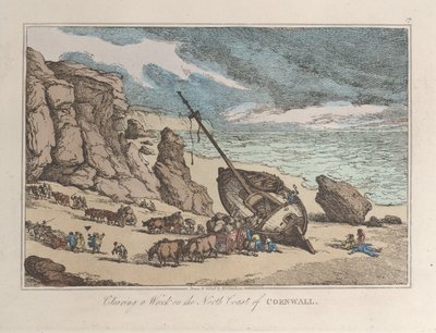 Limpando um naufrágio na costa norte da Cornualha, de Sketches from Nature, 1822., 1822. de Thomas Rowlandson