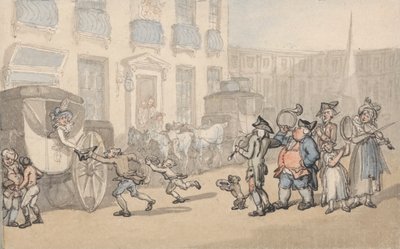 Conforto de Banho: Chegada dos autocarros de Thomas Rowlandson
