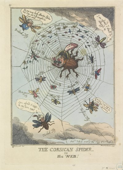 A aranha da Córsega em sua teia, 1808 A aranha corsa, em sua teia! (título no objeto) de Thomas Rowlandson