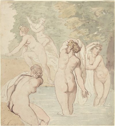 Diana e suas ninfas tomando banho de Thomas Rowlandson