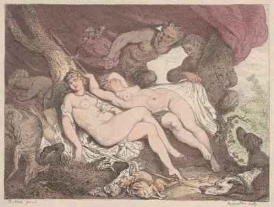 Diana e suas ninfas espionadas por sátiros, 1790-1799., 1790-1799. de Thomas Rowlandson