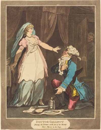 Doutor Gallipot colocando sua Fortuna aos pés de sua Senhora de Thomas Rowlandson