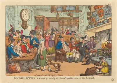 Doctor Syntax, no meio de uma disputa política quente e fumegante, deseja molhar seu assobio de Thomas Rowlandson