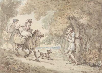 Sintaxe do Dr. vinculado a uma árvore por Highwaymen (aquarela com caneta e tinta no papel) de Thomas Rowlandson